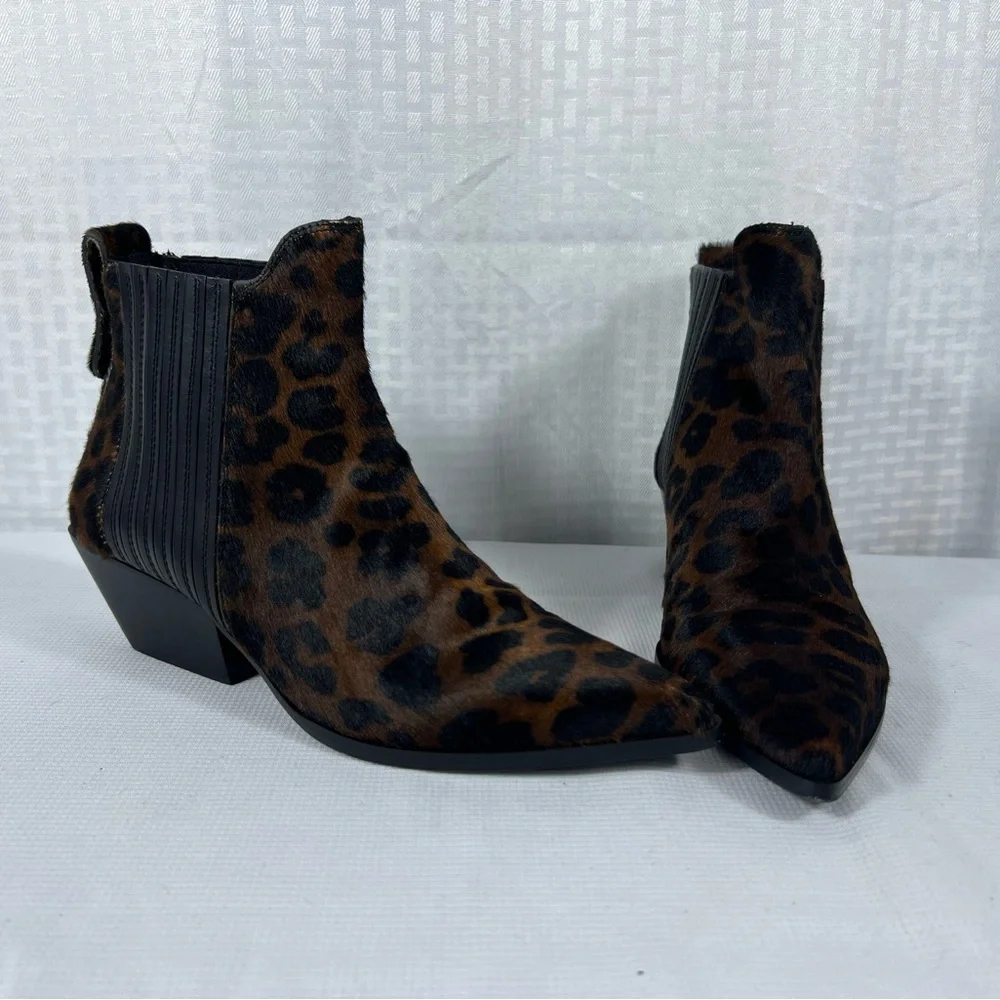 Furla Lady M Leopard Print Calf Hair Chelsea Boots Size 37 Made in Italy